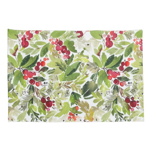 waterverf rode bessenbladeren met voor kerstmis kussensloop (Achterkant-Rechts)