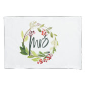 waterverf rode bessenbladeren met  voor kerstmis kussensloop (Voorkant-Links)