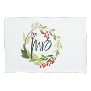 waterverf rode bessenbladeren met voor kerstmis kussensloop