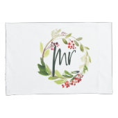 waterverf rode bessenbladeren met  voor kerstmis kussensloop (Voorkant-Rechts)