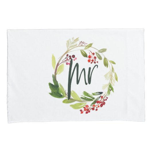 waterverf rode bessenbladeren met  voor kerstmis kussensloop (Voorkant-Rechts)