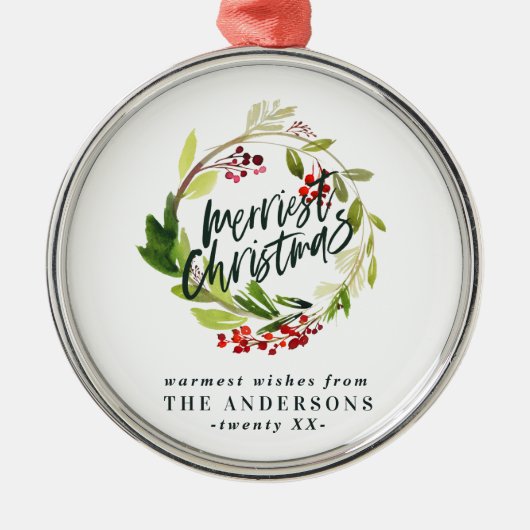 waterverf rode bessenbladeren met voor kerstmis metalen ornament (Voorkant)