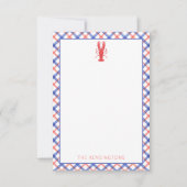 Waterverf Rode & Blauwe Plaid Kreeft Gepersonalise Bedankkaart (Voorkant)