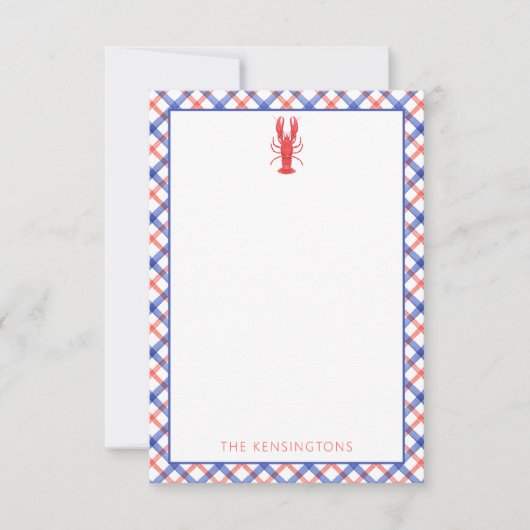 Waterverf Rode & Blauwe Plaid Kreeft Gepersonalise Bedankkaart (Voorkant)
