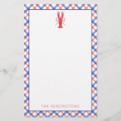 Waterverf Rode & Blauwe Plaid Kreeft Gepersonalise Briefpapier (Voorkant)