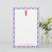 Waterverf Rode & Blauwe Plaid Kreeft Gepersonalise Briefpapier (Staand voorkant)