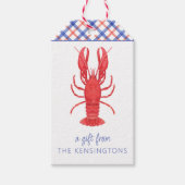 Waterverf Rode & Blauwe Plaid Kreeft Gepersonalise Cadeaulabel (Voorkant)