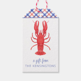 Waterverf Rode & Blauwe Plaid Kreeft Gepersonalise Cadeaulabel
