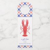 Waterverf Rode & Blauwe Plaid Kreeft Gepersonalise Flessenhanger (Voorkant)