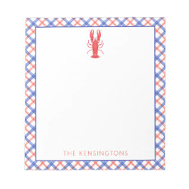 Waterverf Rode & Blauwe Plaid Kreeft Gepersonalise Notitieblok