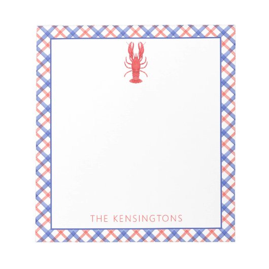 Waterverf Rode & Blauwe Plaid Kreeft Gepersonalise Notitieblok (Voorkant)