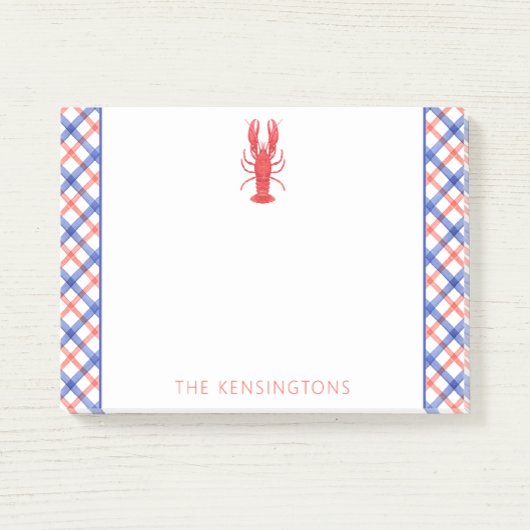 Waterverf Rode & Blauwe Plaid Kreeft Gepersonalise Post-it® Notes