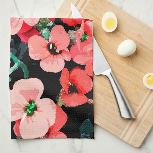 Waterverf Rode Bloem Theedoek (Quarter Fold)