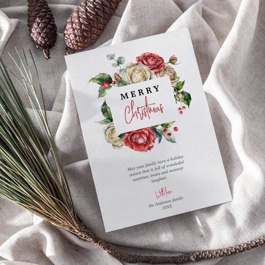 Waterverf Rode Bloembessen Chic Vrolijk Kerstfeest Feestdagenkaart