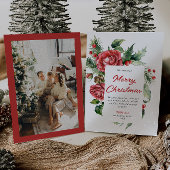 Waterverf Rode Bloembessen Foto Kerst Feestdagenkaart