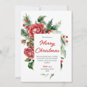 Waterverf Rode Bloembessen Vrolijk Kerstfeest Feestdagenkaart (Voorkant)