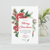 Waterverf Rode Bloembessen Vrolijk Kerstfeest Feestdagenkaart (Staand voorkant)