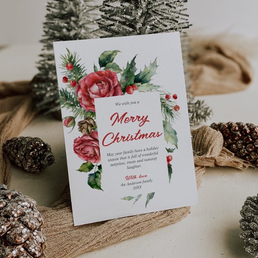 Waterverf Rode Bloembessen Vrolijk Kerstfeest Feestdagenkaart