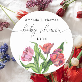 Waterverf rode bloemen Baby shower Ronde Sticker