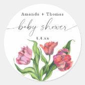 Waterverf rode bloemen Baby shower Ronde Sticker (Voorkant)