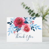 Waterverf Rode Bloemen Bruiloft Dank u kaart (Staand voorkant)