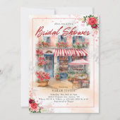 Waterverf Rode Bloemen Cafe Vrijgezellenfeest Kaart (Voorkant)