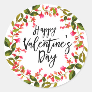 Waterverf Rode Bloemen en Groen Valentijn Ronde Sticker