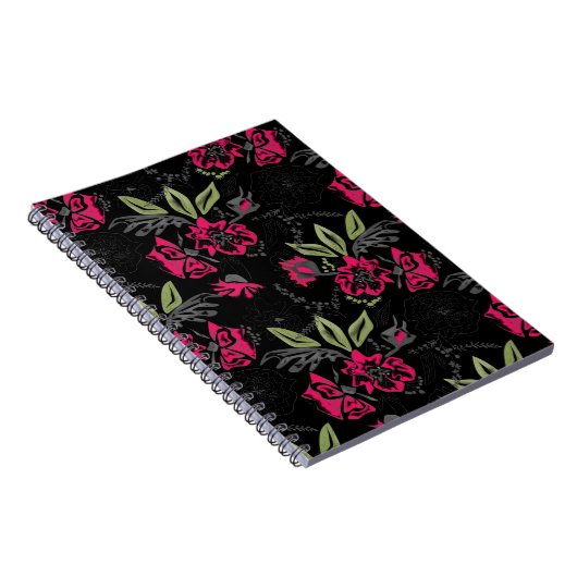 Waterverf rode bloemen groene bladeren florale ske notitieboek (Rechterzijde)