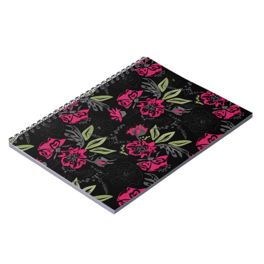 Waterverf rode bloemen groene bladeren florale ske notitieboek (Linkerzijde)