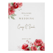 Waterverf Rode Bloemen Huwelijk Welkom Digitaal Te Perfect Poster (Voorkant)