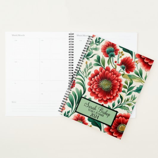 Waterverf Rode Bloemen Jaarlijkse Planner Hardcove (Display)