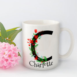 Waterverf rode bloemen monogram koffie mok