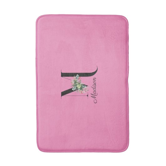 Waterverf rode bloemen monogram roze badmat (Voorkant Verticaal)