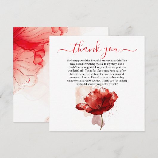 Waterverf Rode Bloemen Vrijgezellenfeest Dank u ka Bedankkaart (Voorkant / Achterkant)