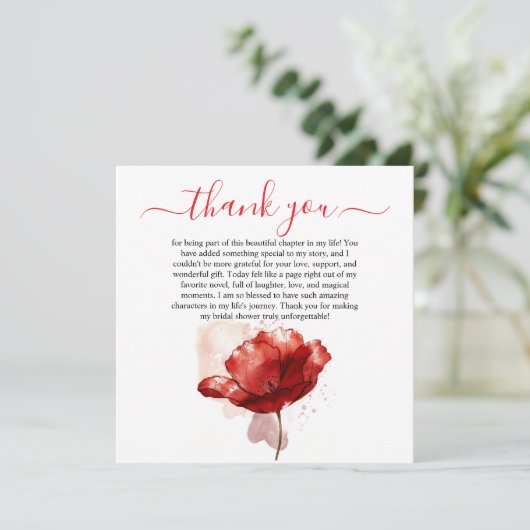 Waterverf Rode Bloemen Vrijgezellenfeest Dank u ka Bedankkaart (Staand voorkant)