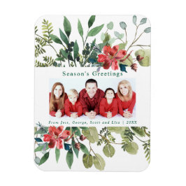 Waterverf Rode Bloemen Wintergroen Foto Magneet