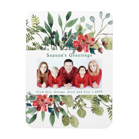 Waterverf Rode Bloemen Wintergroen Foto Magneet (Verticaal)