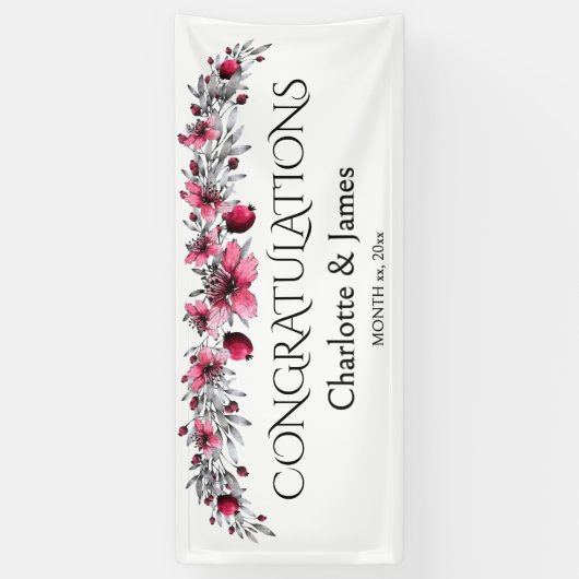 Waterverf Rode bloesems, huwelijk Spandoek (Verticaal)