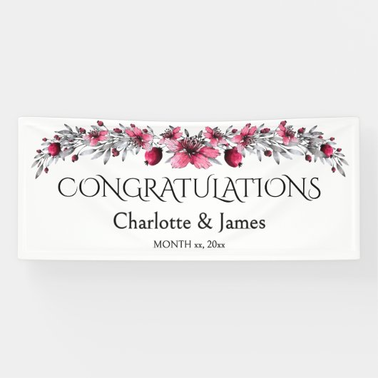 Waterverf Rode bloesems, huwelijk Spandoek (Horizontaal)