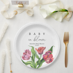 Waterverf rode boeket bloemen - baby in bloei papieren bordje