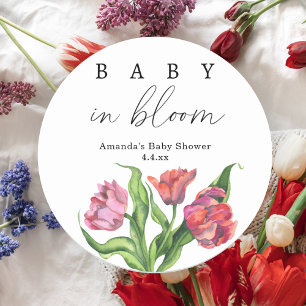 Waterverf rode boeket bloemen - baby in bloei ronde sticker