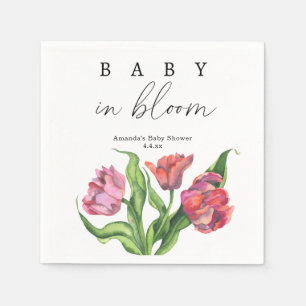 Waterverf rode boeket bloemen - baby in bloei servet