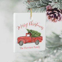 Waterverf Rode Boerderij Truck Keramisch Ornament