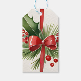 Waterverf rode boog en groen kerstcadeau Label Cadeaulabel