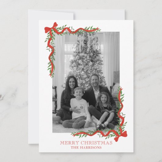 Waterverf Rode Boog Garland Foto Feestdagenkaart (Voorkant)