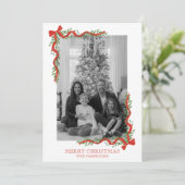 Waterverf Rode Boog Garland Foto Feestdagenkaart (Staand voorkant)