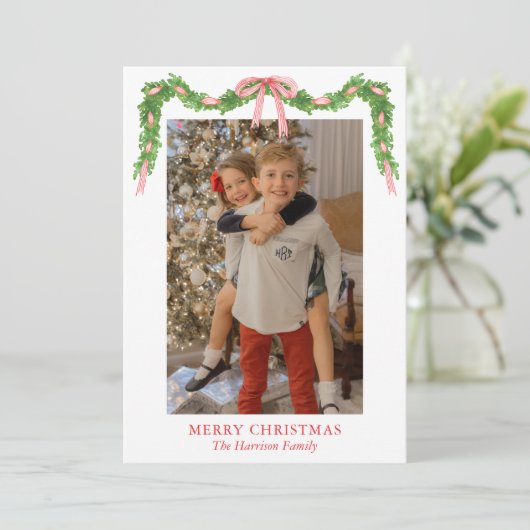 Waterverf Rode Boog Garland Kerst Feestdagenkaart (Staand voorkant)