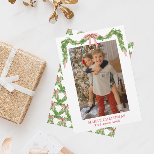 Waterverf Rode Boog Garland Kerst Feestdagenkaart