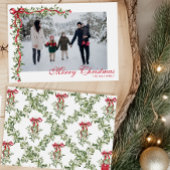 Waterverf rode boog maretak Garland Foto Feestdagenkaart