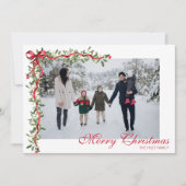 Waterverf rode boog maretak Garland Foto Feestdagenkaart (Voorkant)